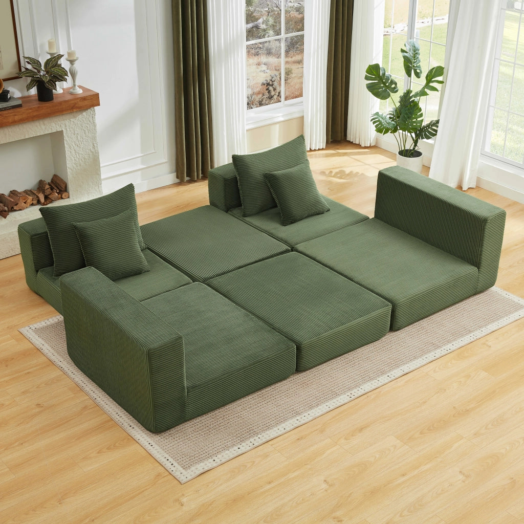 DIVANO Modulare 259,5x96x80 cm Verde in schiuma e molle