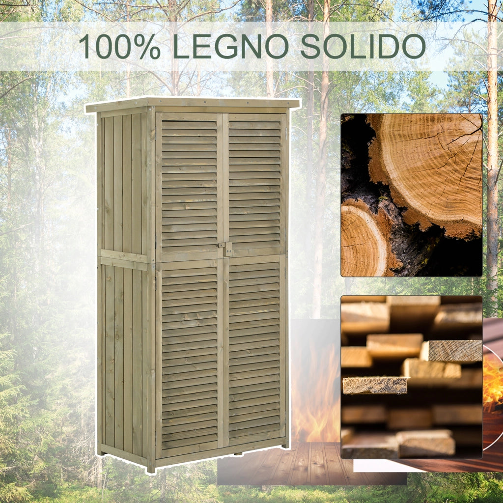 EasyComfort Casetta in Legno da Giardino con Tetto Impermeabile, Armadio da Esterno Porta Attrezzi da Giardino con 4 Scompartimenti, 87x46.5x160cm, Grigio