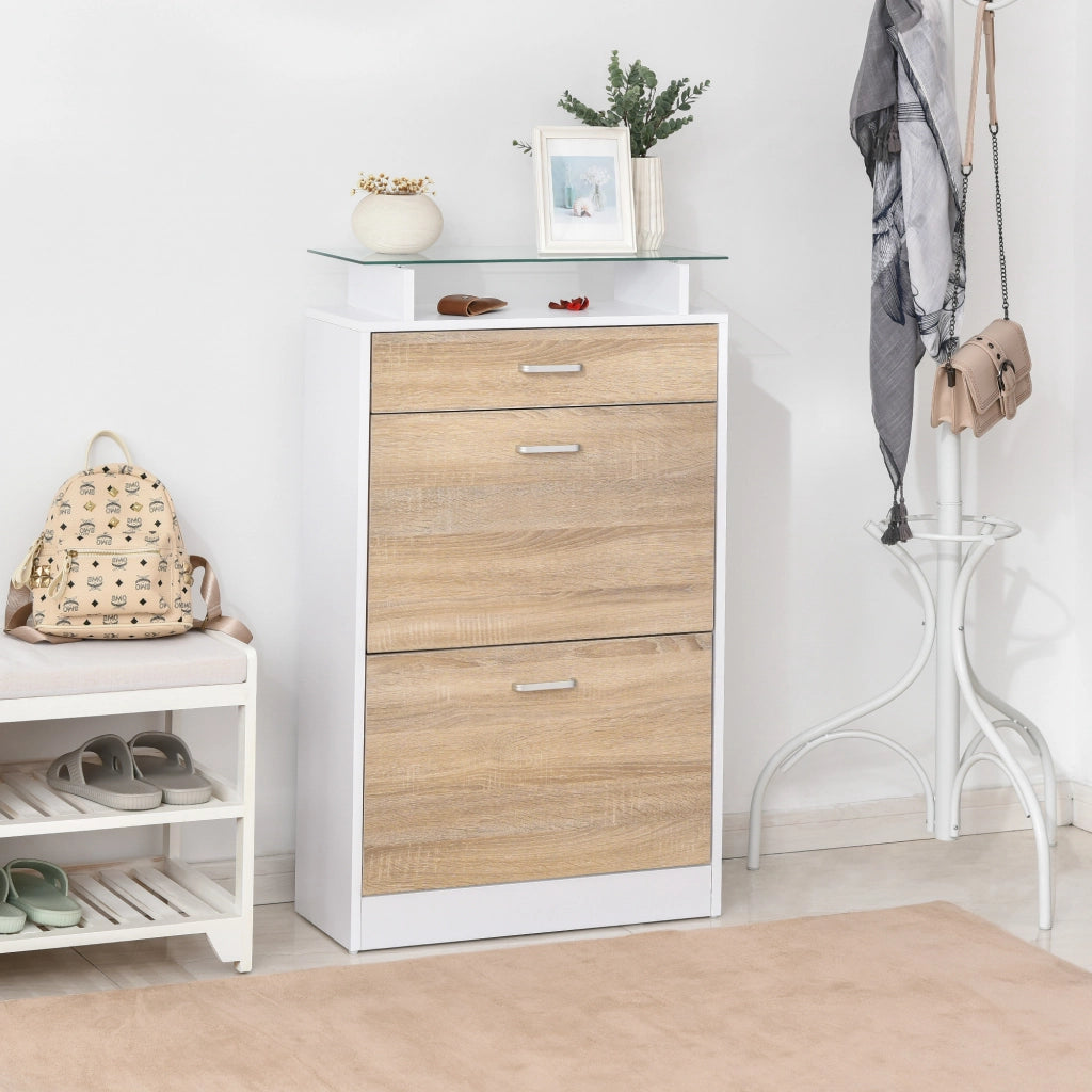 Armadio per Scarpe ¨C zephmum ¨C Legno Quercia Bianco 2 Ante 2 Compartimenti