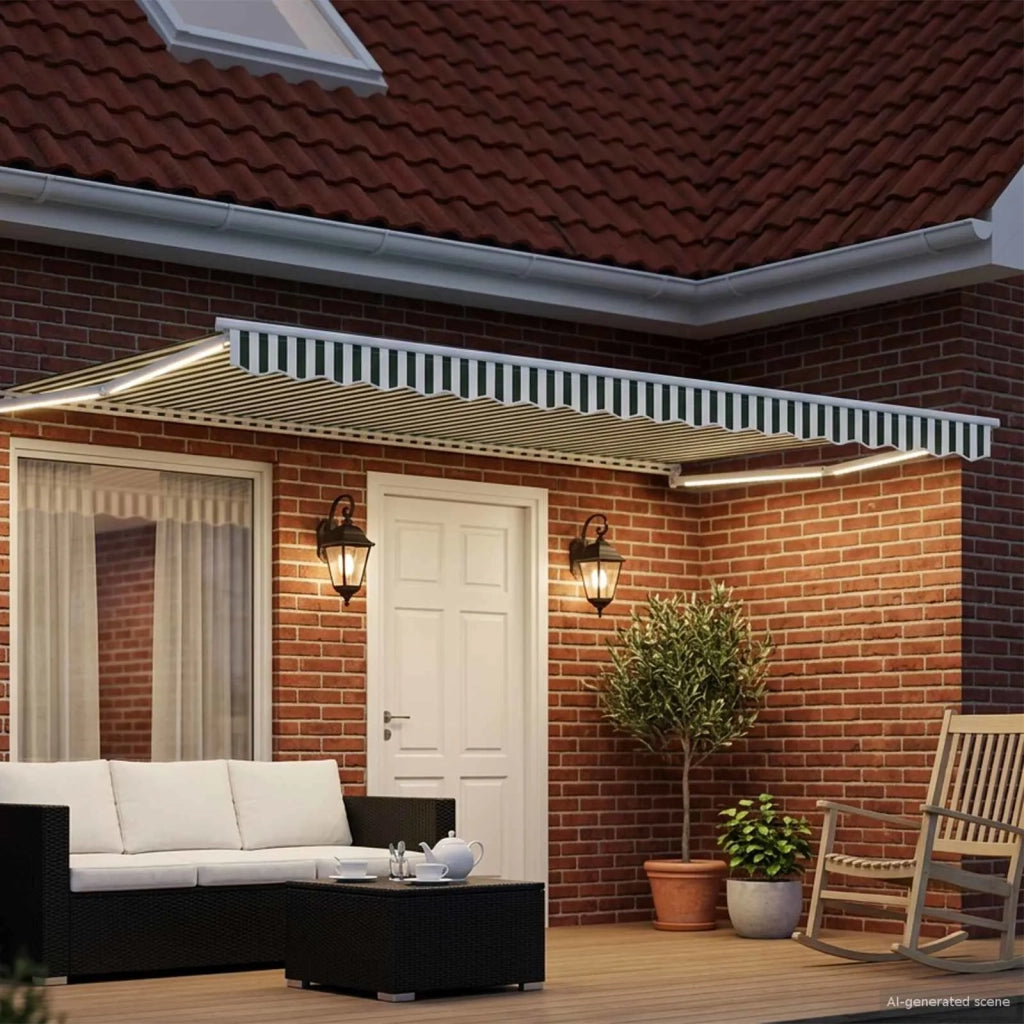 Tenda da Sole | Tenda retrattile manuale con LED Verde e Bianco 4 ¡Á 3 m