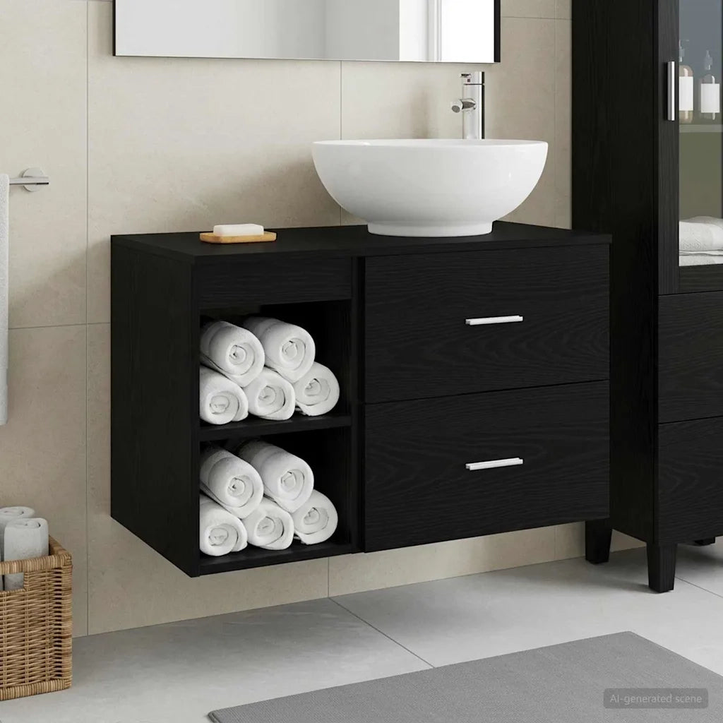 Set di mobili per il bagno 2 pcs Rovere Nero 3403913