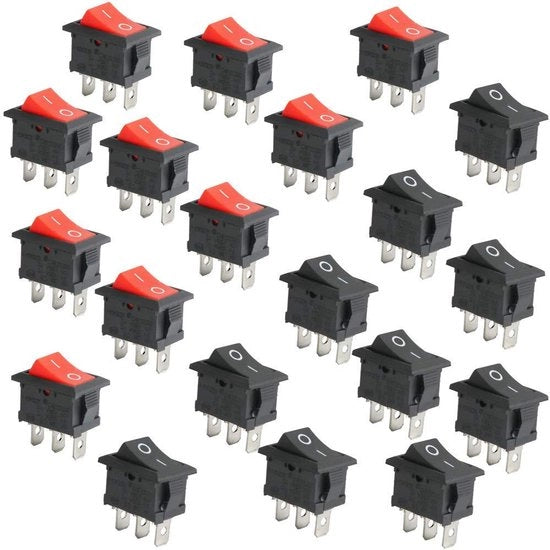 Mini Interruttore AC 3-pins 20 pezzi ON/Off 6A -10A 125V -250V - Per auto, camper, elettronica domestica - Nero rosso 10 pezzi