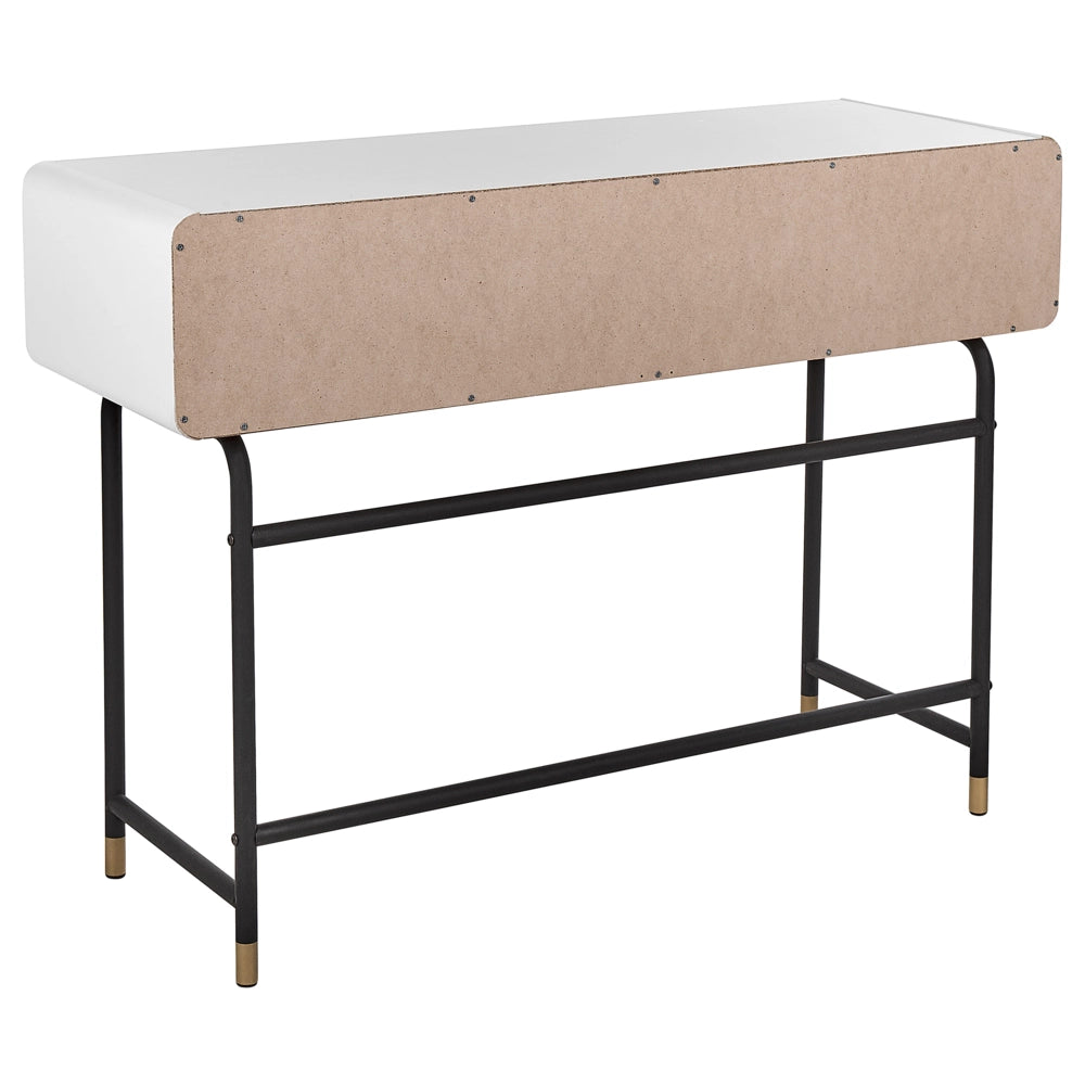 Tavolo consolle bianco con sportello scorrevole a lamelle in legno scuro stile rustico soggiorno ingresso camera da letto