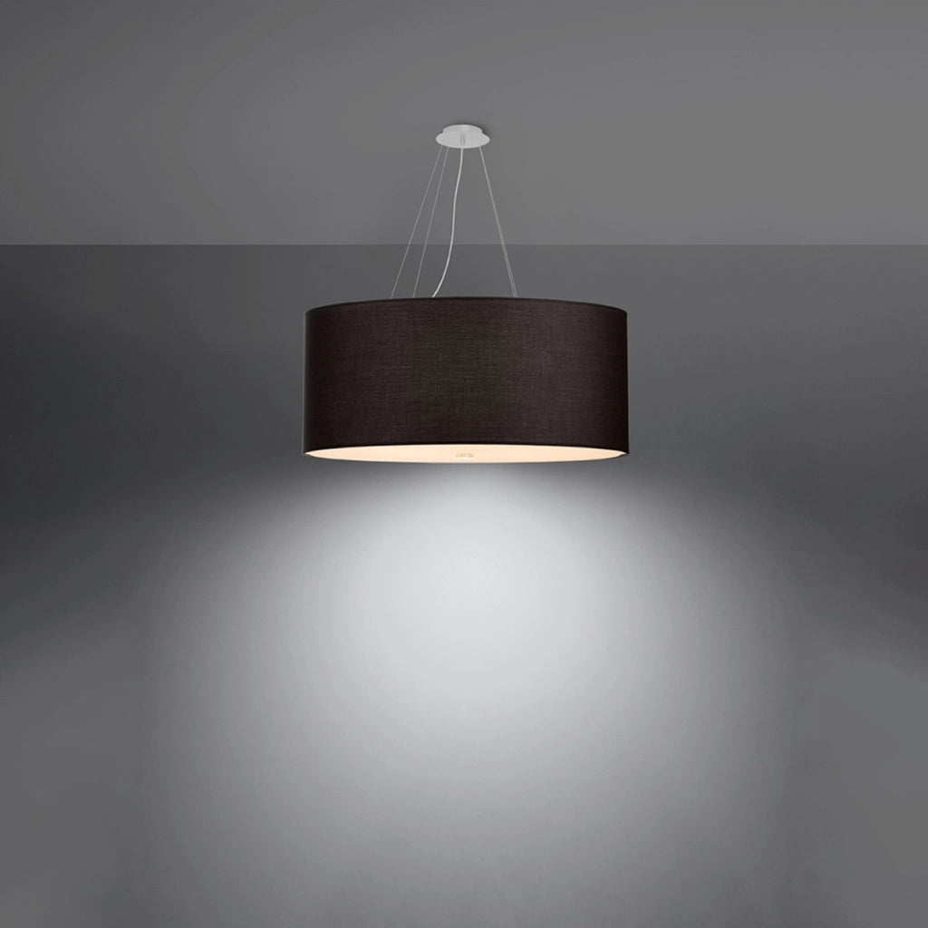 Lampada a sospensione in acciaio e vetro della serie 2BM Otto, tessuto nero, 6xE27, 70x120cm