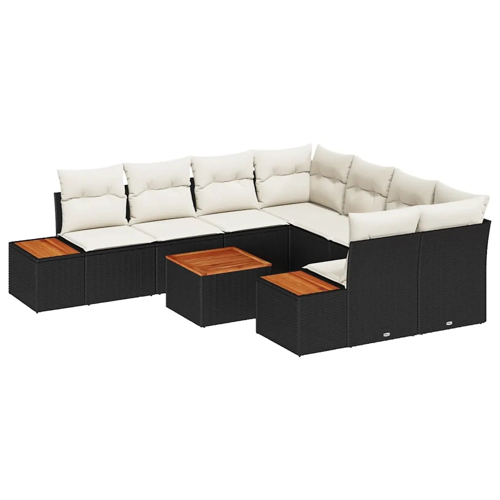 Set Divano da Giardino con cuscino 9 pcs Nero Poly Rattan