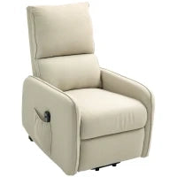 Poltrona Alzapersona Elettrica Reclinabile con Telecomando e Tasca in Tessuto, Beige