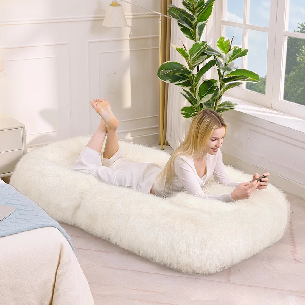 Poltrona da Gaming Pieghevole ¨C MINIMAL ¨C Beige, Tessuto Peluche, 5 Posizioni