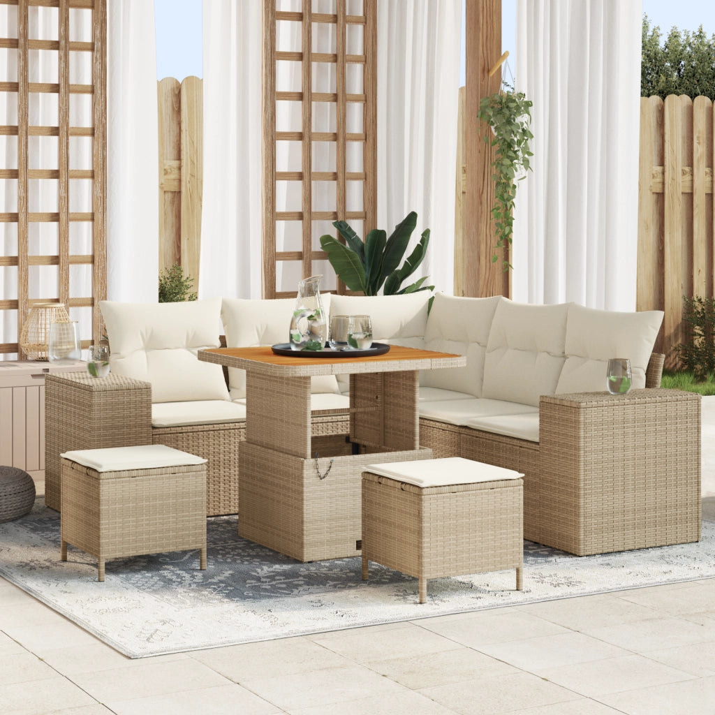 Set di divani da giardino  8 pezzi con cuscini Beige Poly Rattan Acacia