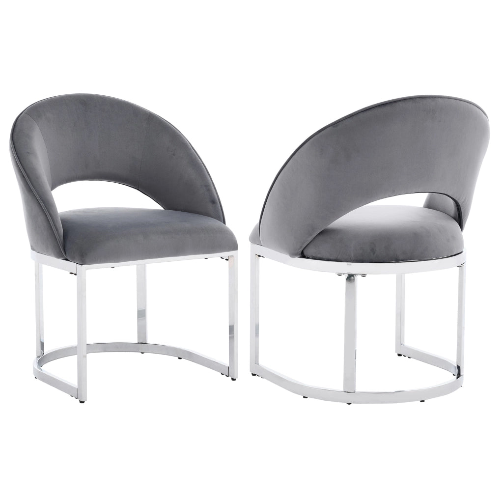 Set di 2 sedie da pranzo in velluto grigio con gambe in metallo color argento; design moderno