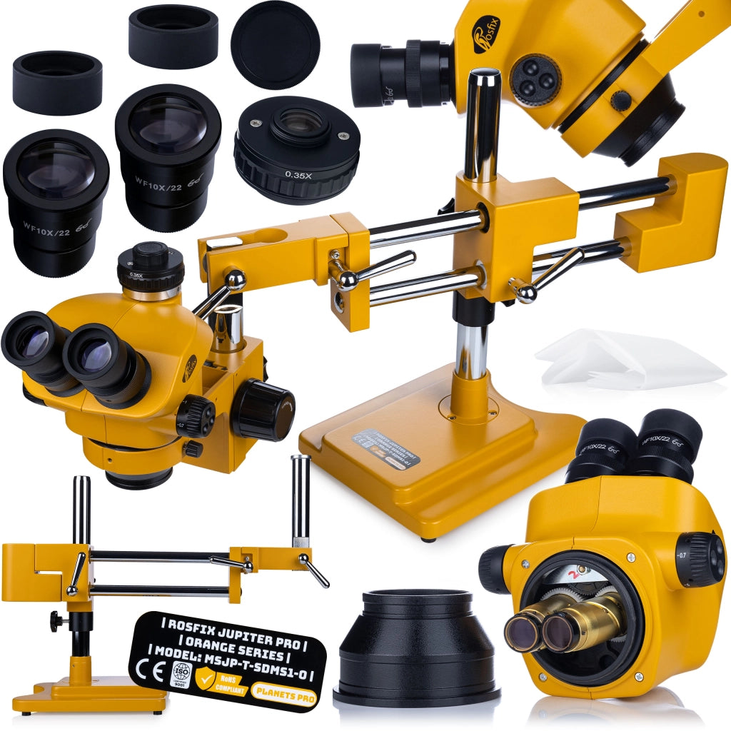 Mikroscopio Trinoculare Stereoscopico Rosfix Jupiter Pro MSJP-T-SDMS1 – Zoom 7x-50x, Testa 360°, Ottica Greenough