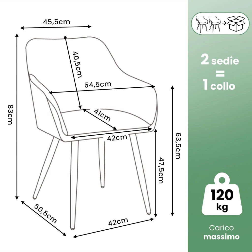 Set di 2 Sedie in velluto liscio ESTELLE Grigio gambe nere