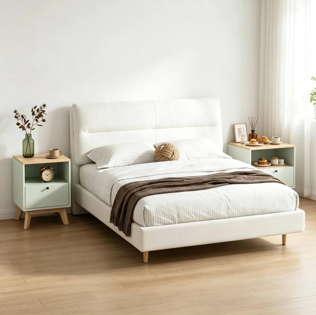 Set di 2 comodini verde chiaro in MDF con cassetto e vano aperto