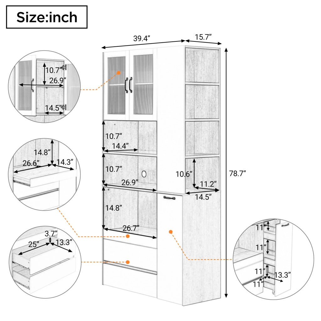 Highboard con Cassetti e Ripiani ¨C MINIMAL ¨C Bianco e Noce