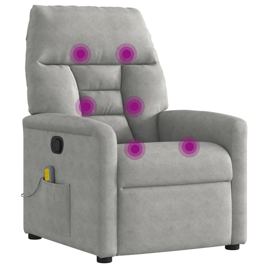 Divano Sedia-Poltrona Reclinabile Massaggio Grigio Chiaro Tessuto Microfibra 637215