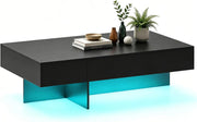 Tavolino Salotto Rettangolare con Luci LED, Tavolino da Caffè Moderno con 3 Cassetti e Piedini Antiscivolo, Luminosità e Colore Regolabili, per Soggiorno e Ufficio, 120 X 70 X 35 CM (Nero)