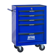 Carrello portautensili con 5 cassetti e ruote; per officina; in acciaio; nero blu; 60×33×77.5 cm