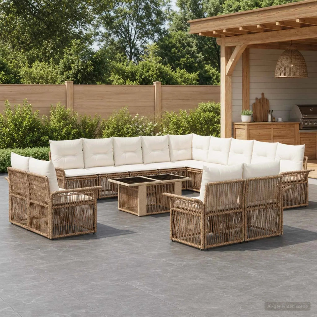 Set Divano da Giardino 14 pz Beige e Bianco Crema polyrattan 3436725