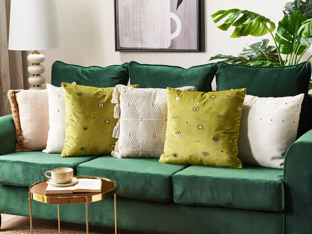 Set di 2 cuscini decorativi velluto Verde Oliva 45 x 45 cm motivo Occhi Accessori decorativi Glamour