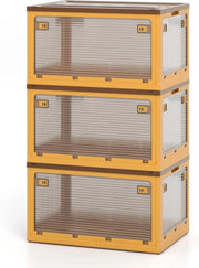 3 contenitori con coperchio, 98 l x 3 scatole impilabili, pieghevoli, con 5 ante e rotelle, impilabili, scatola di plastica
