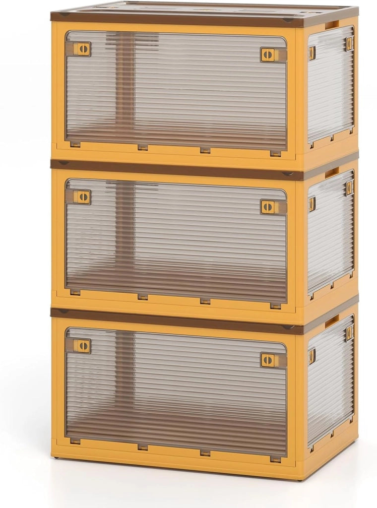 3 contenitori con coperchio, 98 l x 3 scatole impilabili, pieghevoli, con 5 ante e rotelle, impilabili, scatola di plastica