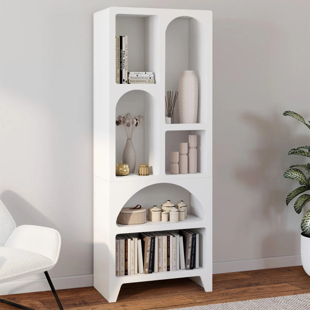 IDMarket - Libreria organica ALESIA con 6 scomparti in legno bianco