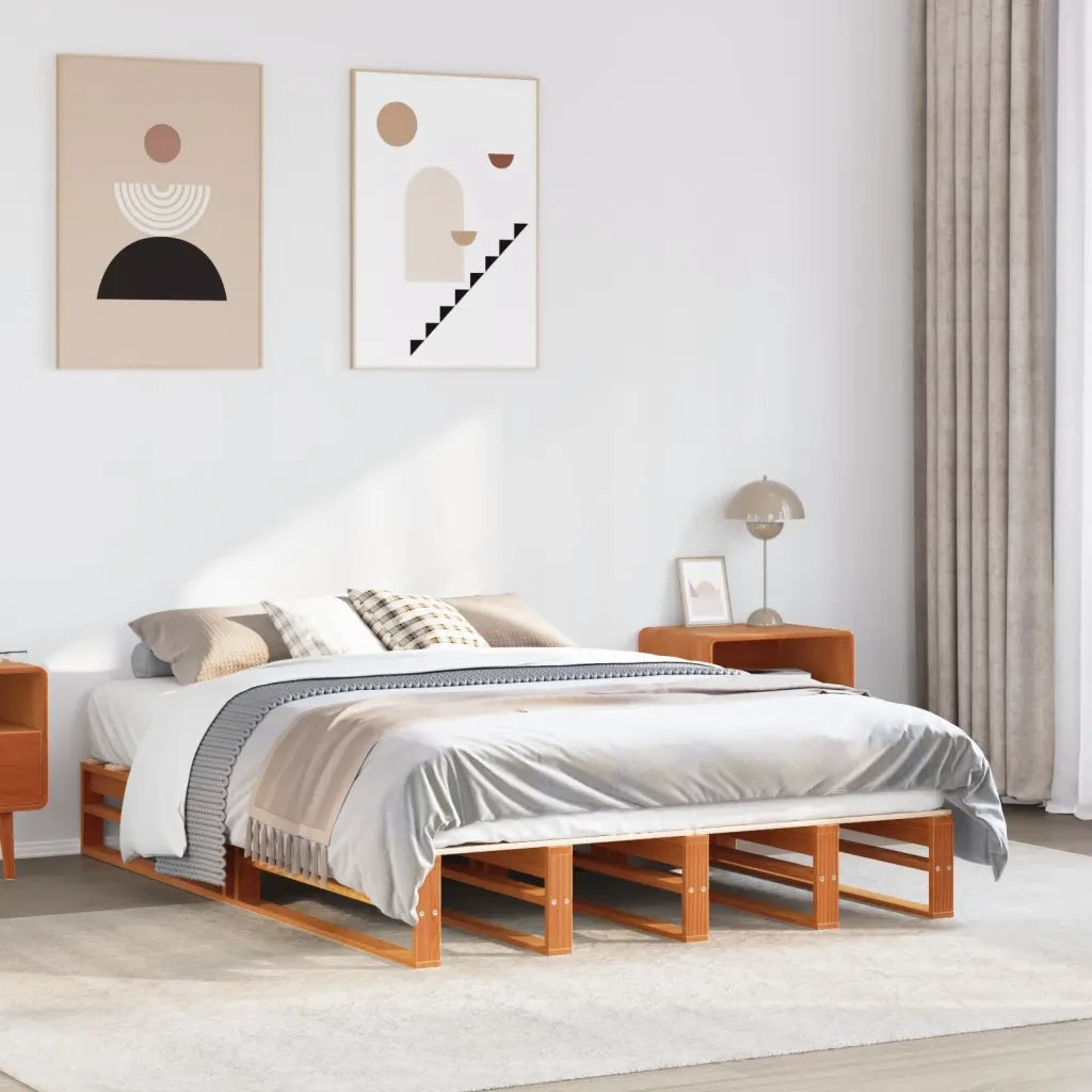 Letto matrimoniale | Letto per adulti | Giroletto senza Materasso Marrone Cera 140x200cm Massello Pino