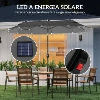 Ombrellone doppio con Base a crocee Luci Solari, 295x150x219cm, Grigio