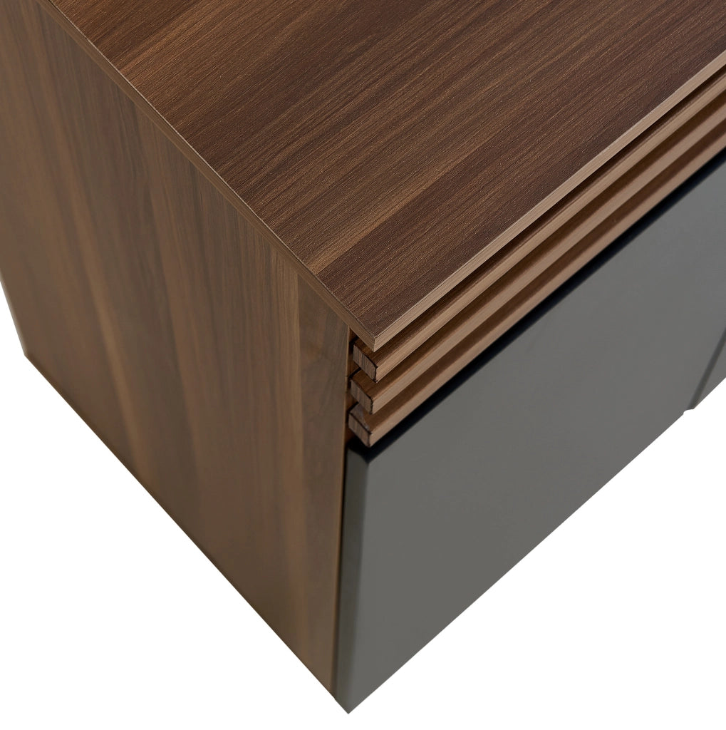 Credenza ULEVR 150x40x85 cm con 4 ante e 2 cassetti, mobile contenitore in MDF nero e marrone
