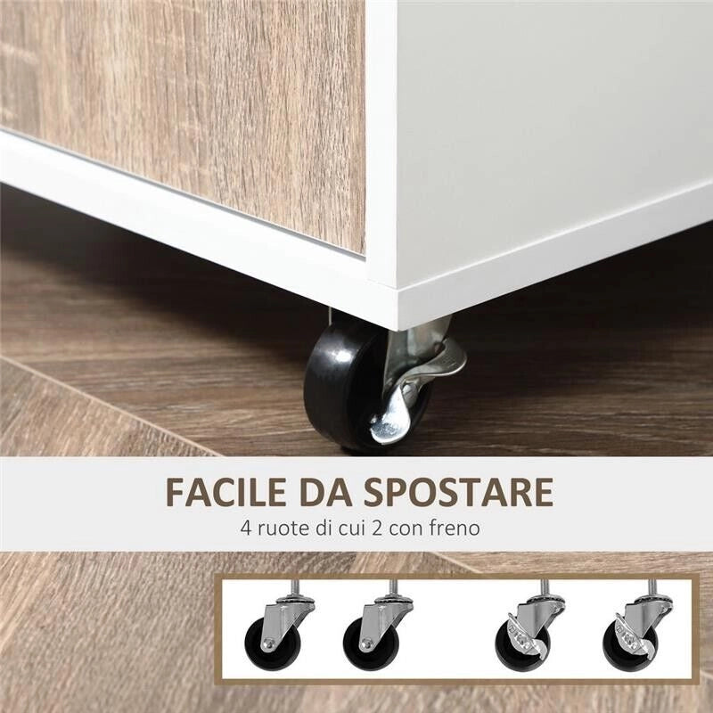 CARRELLO DA CUCINA CON CASSETTO IN LEGNO 60X40X77CM BIANCO E ROVERE
