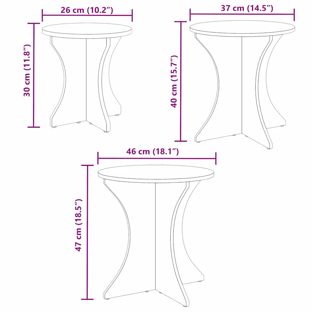 vidaXL Tavolino da salotto 3 pcs Naturale 46 x 46 x 47 cm