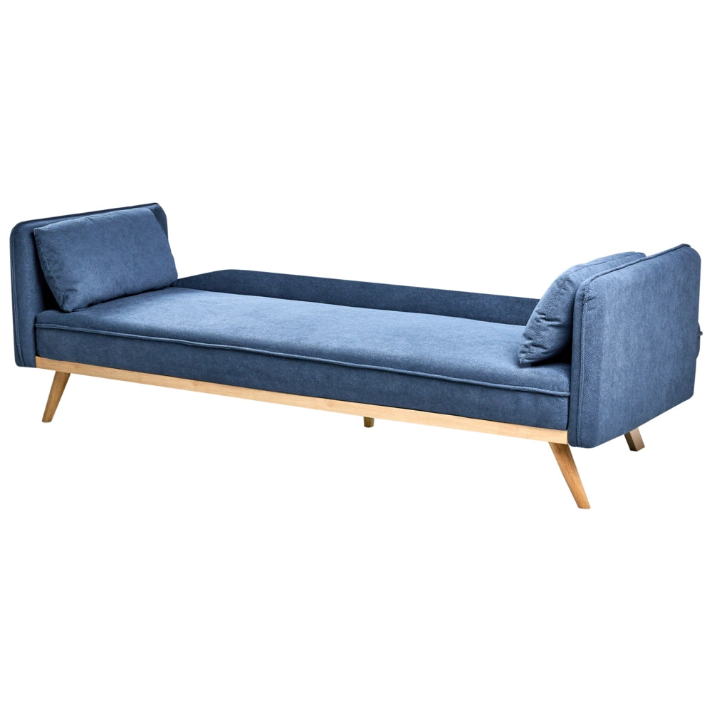 Divano letto tradizionale in tessuto blu a 3 posti con struttura in legno di pino braccioli gambe in metallo