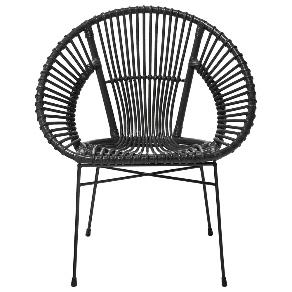 Poltrona Rattan Vimini Nero Gambe in Metallo Nero Papasan Soggiorno Sala da Pranzo