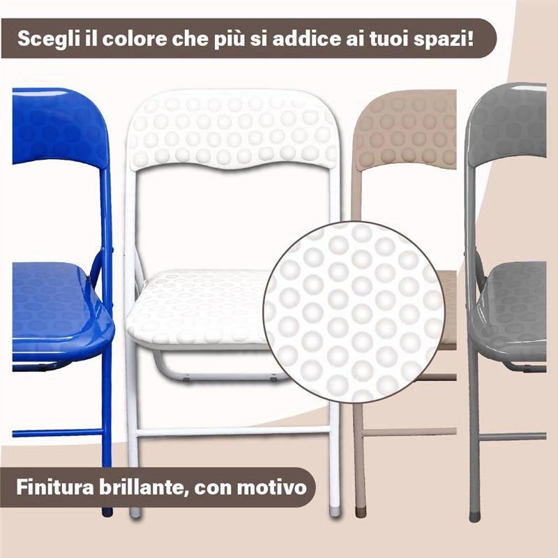 SET 6 SEDIE PIEGHEVOLI IMBOTTITE GOLF BIANCO, 44X45X78H CM, SEDUTA COMODA, PORTATILE, STRUTTURA IN METALLO, SLIM, SALVASPAZIO, RESISTENTE