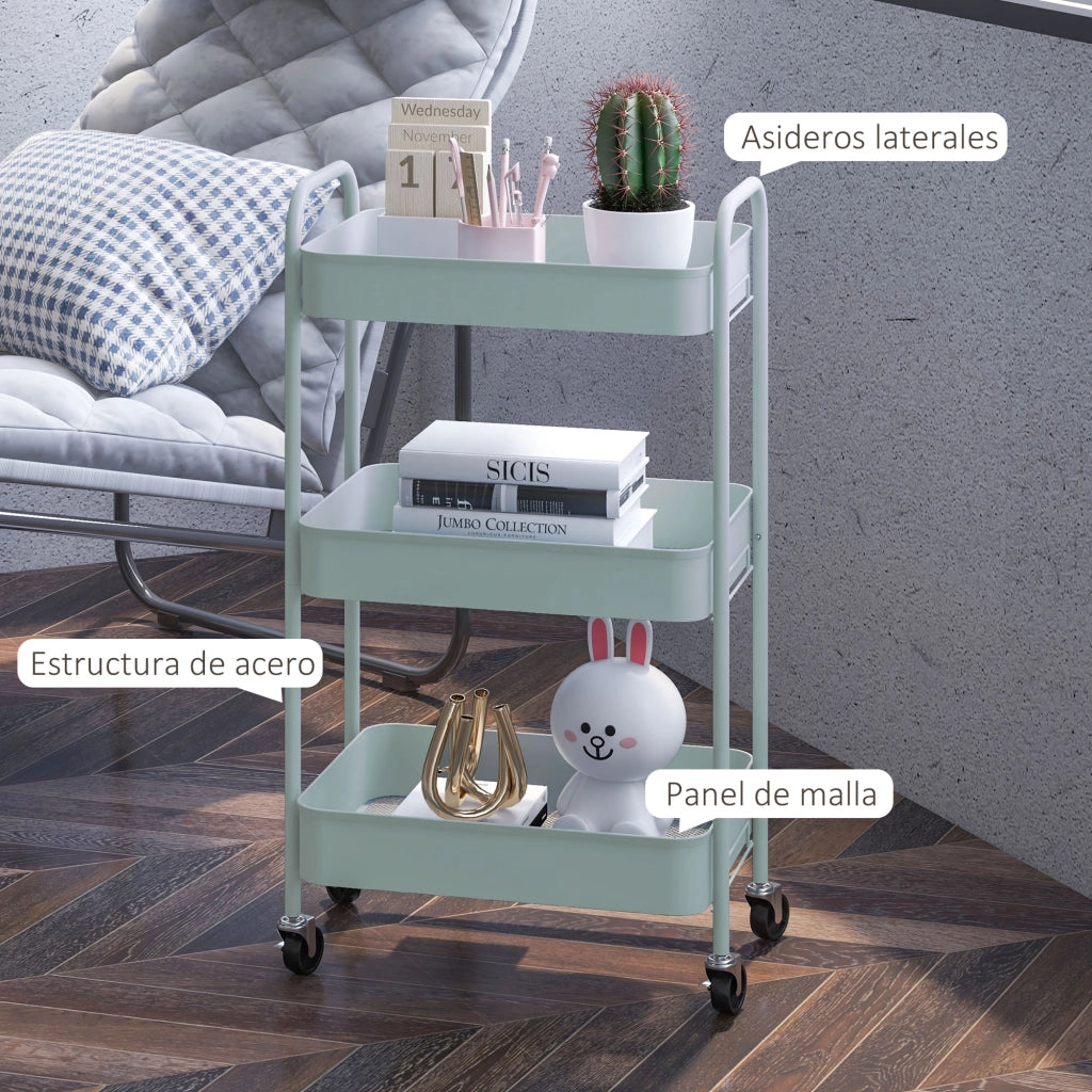 Carrello Portaoggetti con 3 Cestini e Struttura in Acciaio ¨C Zephmum ¨C Grigio 45x30.6x79 cm
