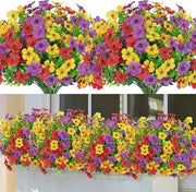 Set di fiori in seta di 9 in rosso porpora giallo - Resistente ai raggi UV, Ideale per vasi di balcone in primavera