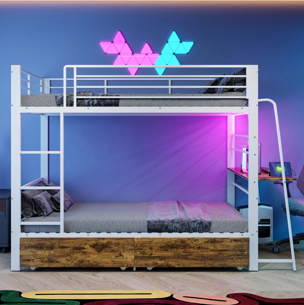 Letto a castello 90 x 200 cm con cassetti, struttura in MDF e metallo