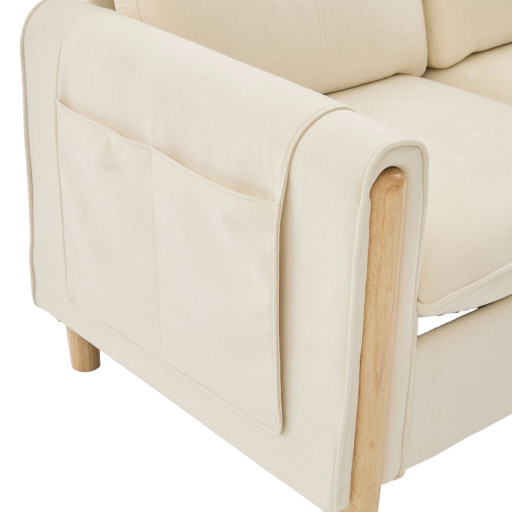 Divano modulare 4 posti 261x77x86 cm con 2 pouf contenitore in ciniglia beige