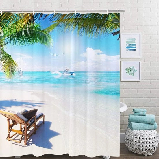 Douchegordijn con Motivo di Spiaggia per Bambini - Impermeabile, Antimuffa e Lavabile - 175 x 178 cm