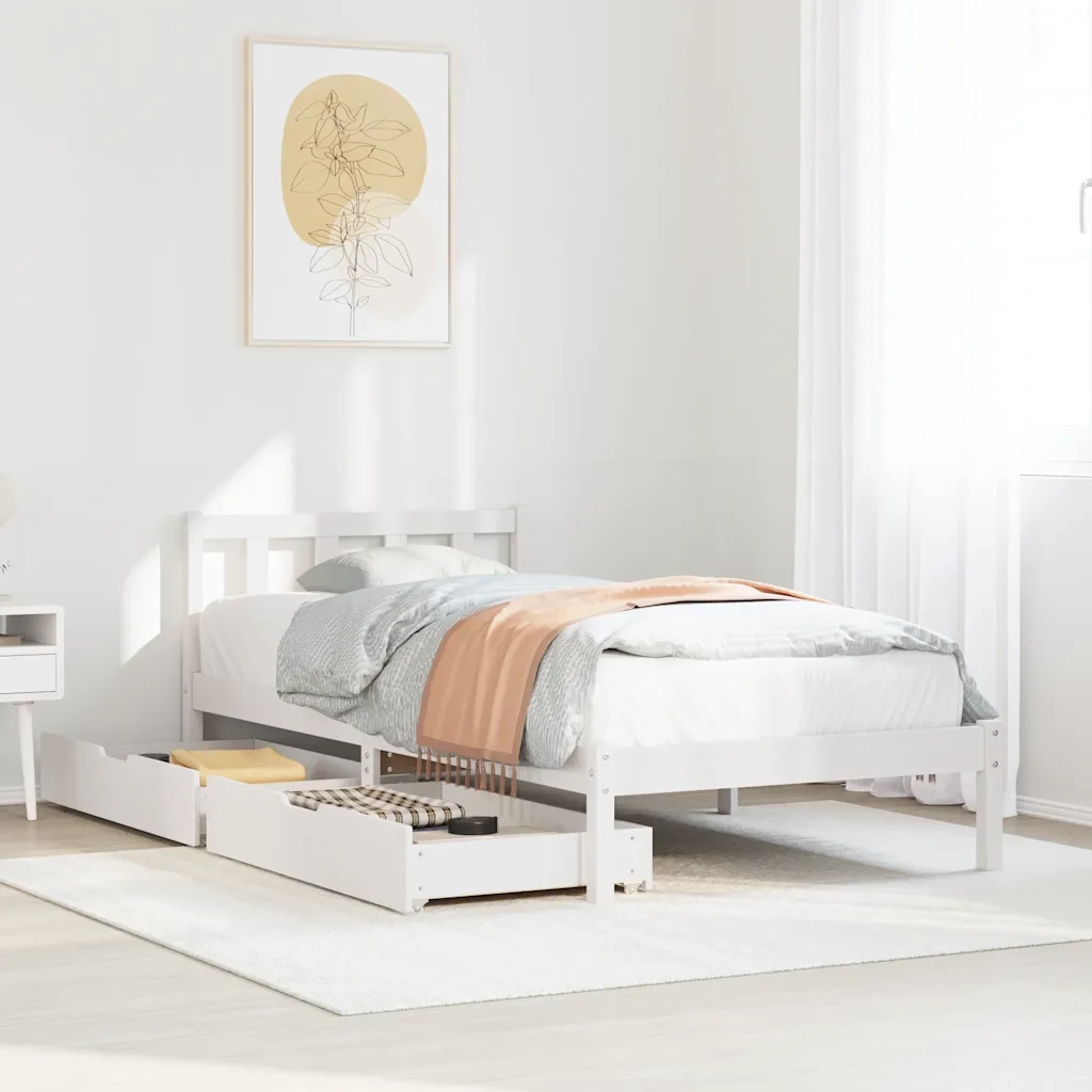 Letto senza Materasso Bianco 75x190 in Legno Massello di Pino