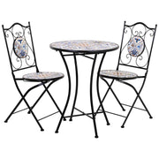 Set tavolo e due sedie in mosaico nero e ferro battuto tavolo: D60x75h - sedia (2): D38x46-90h
