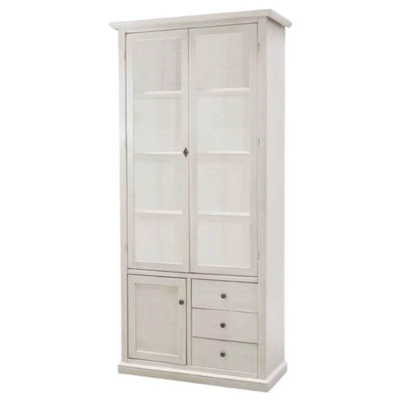 Vetrina 3 ante 3 cassetti in legno shabby bianco anticato 90x41x186 - Mobili 2G