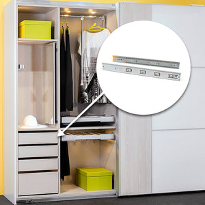 Guide a Sfere per Cassetti con Estrazione Totale e Chiusura Soft H45 mm L600 Bianco Acciaio Emuca