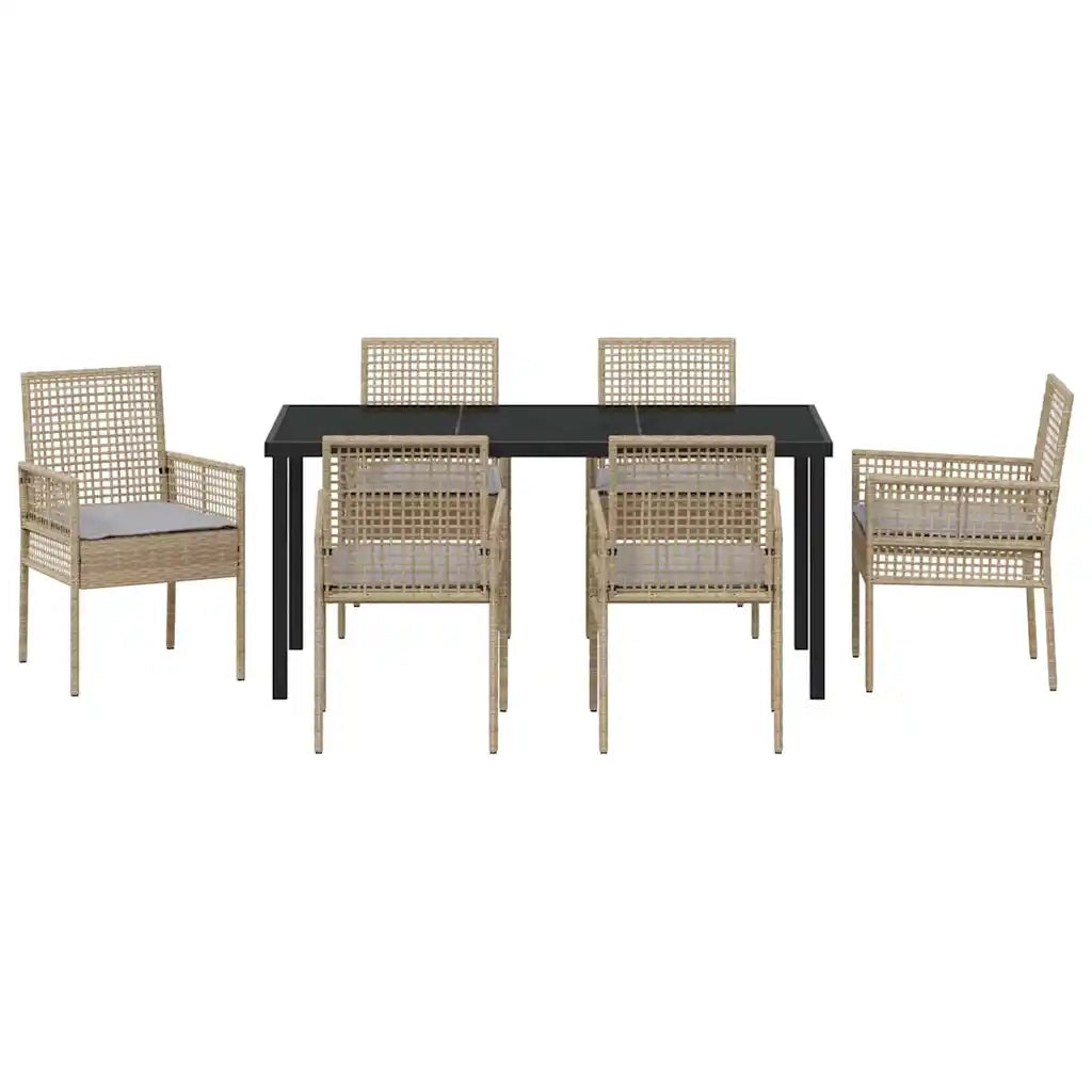 Set da Pranzo per Giardino con cuscino 7 pcs Beige polyrattan