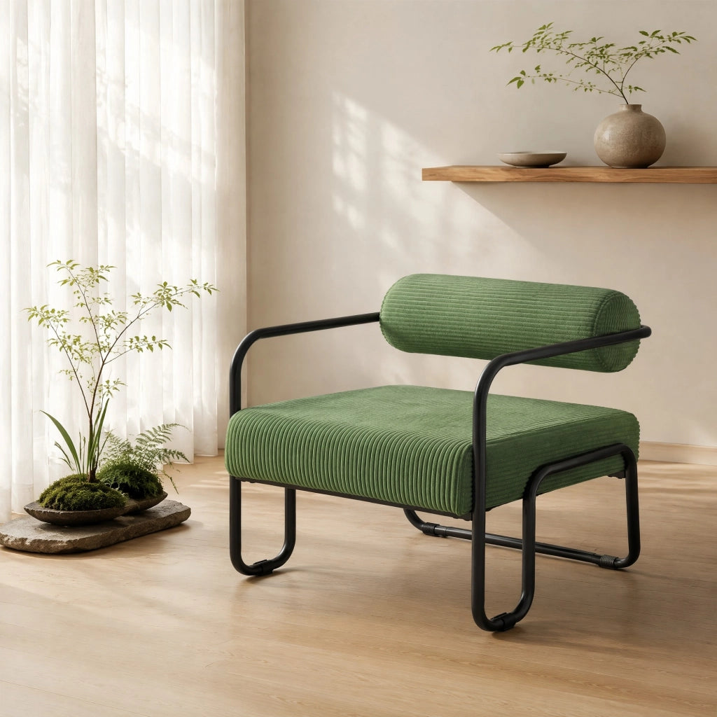 POLTRONA Lounge 68,5x73x70,5 cm in Corduroy Verde con struttura in metallo nero