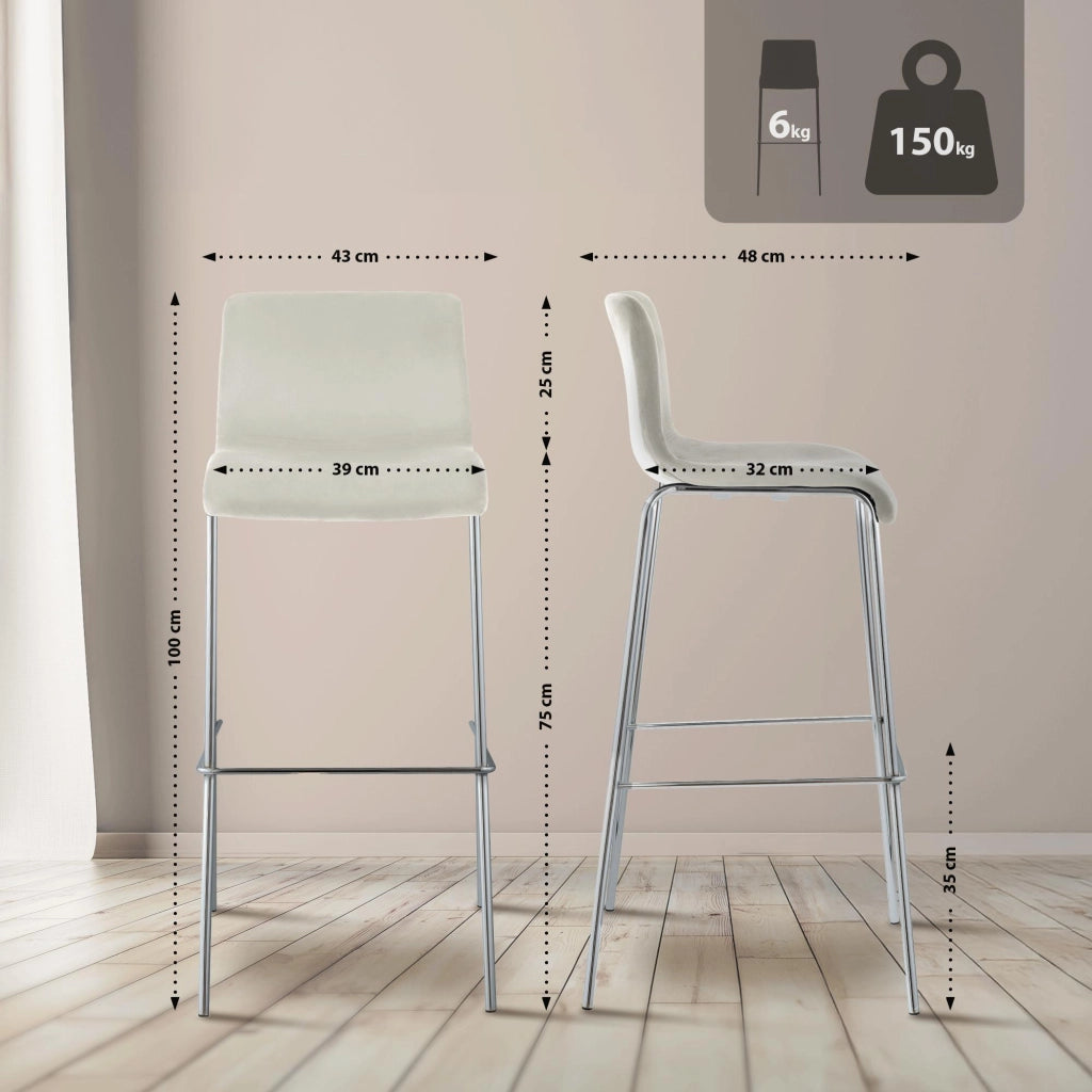 Sgabello Hover Velluto Base a Quattro Gambe Cromata crema
