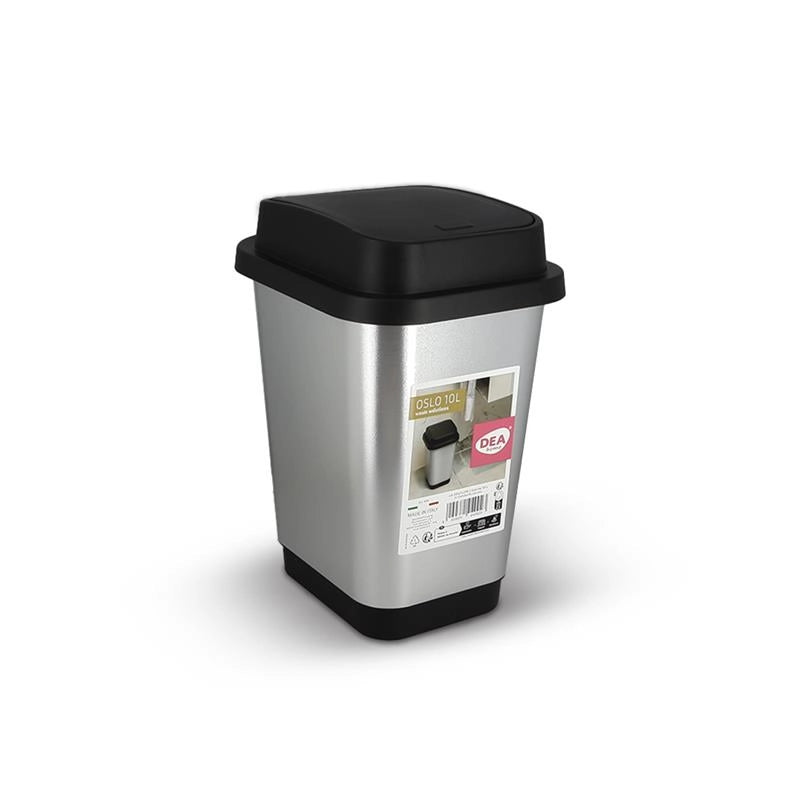 PATTUMIERA OSLO 10L 20X25X33H NERO E ARGENTO CON COPERCHIO RIBALTABILE