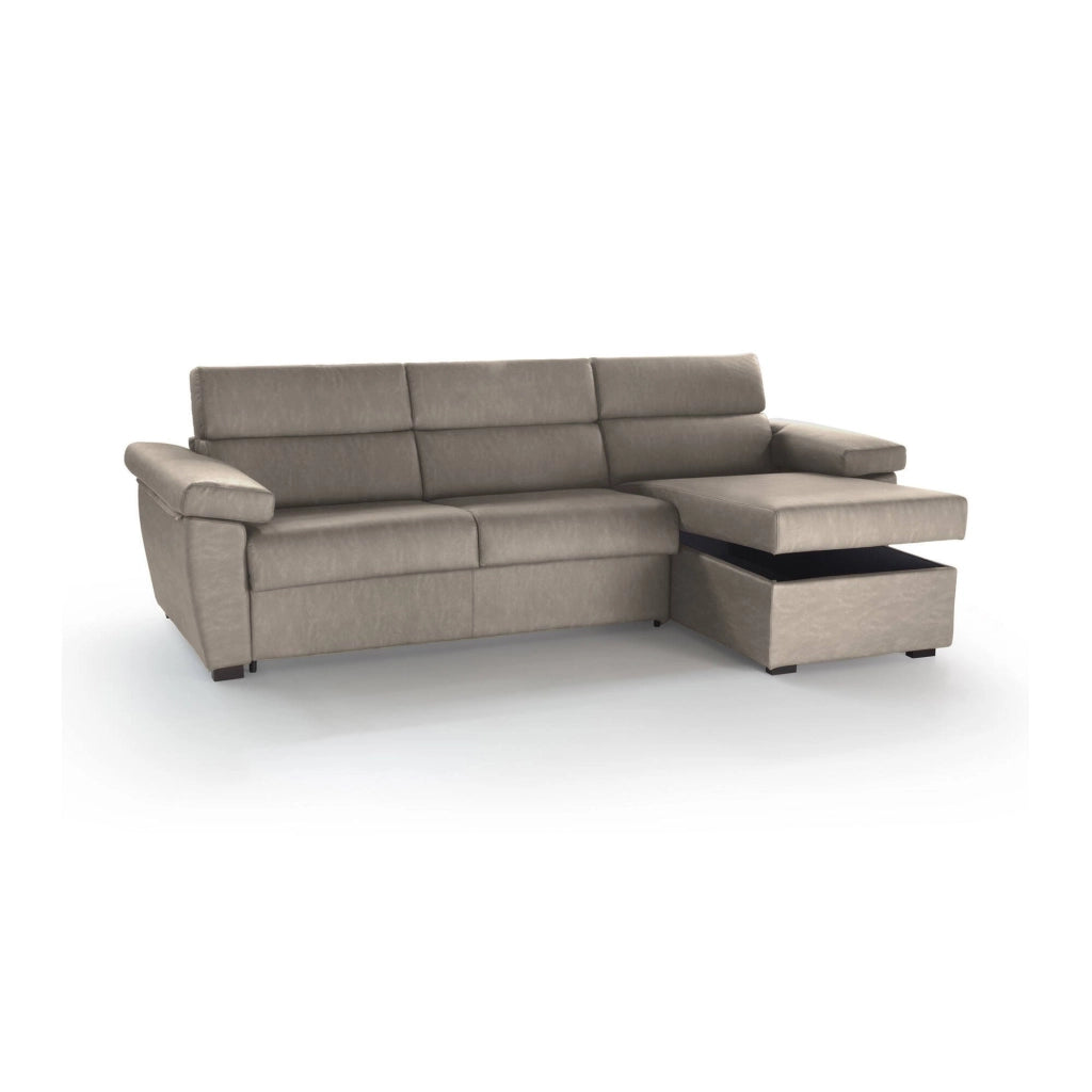 Priverno, Divano Letto con Penisola Sfoderabile Made in Italy, 285x160 cm Grigio Tortora