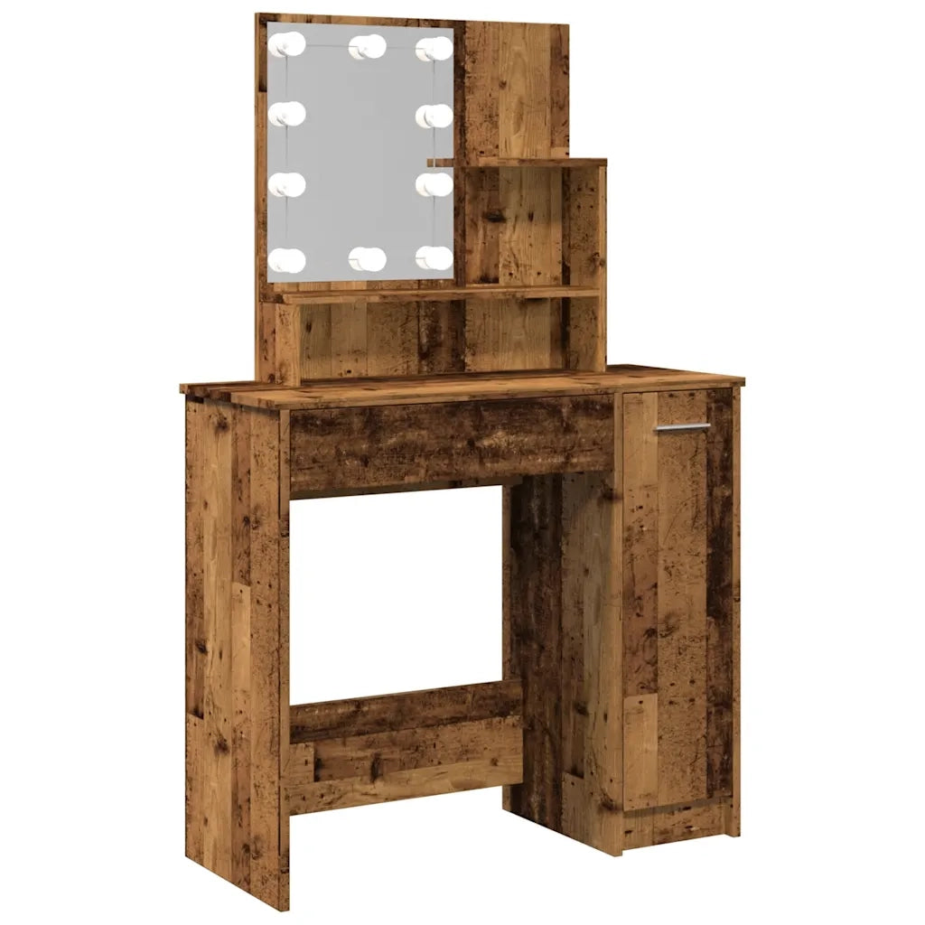 Toeletta | Tavolo da Trucco con LED Legno Antico 86,5x35x136 cm