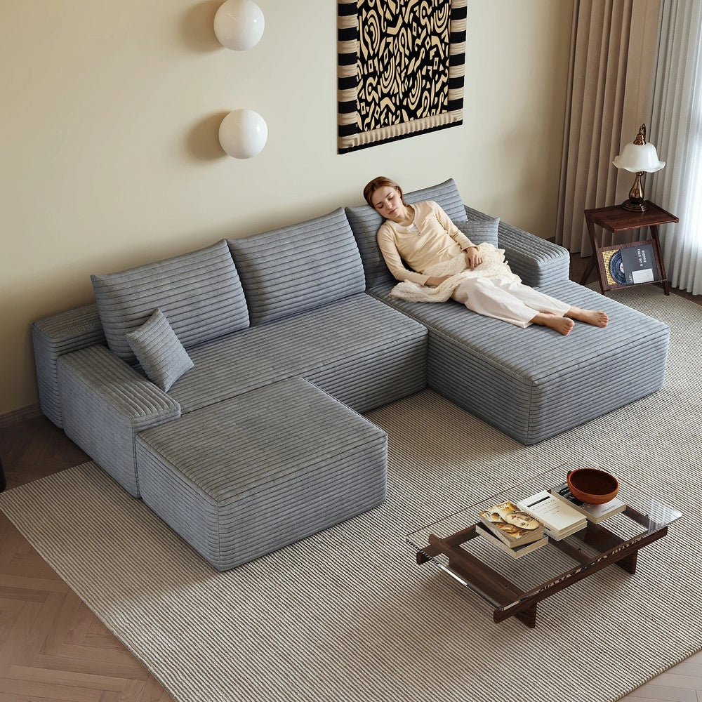 Divano angolare con chaise longue ¨C Minimal ¨C grigio tessuto imbottito 270cm