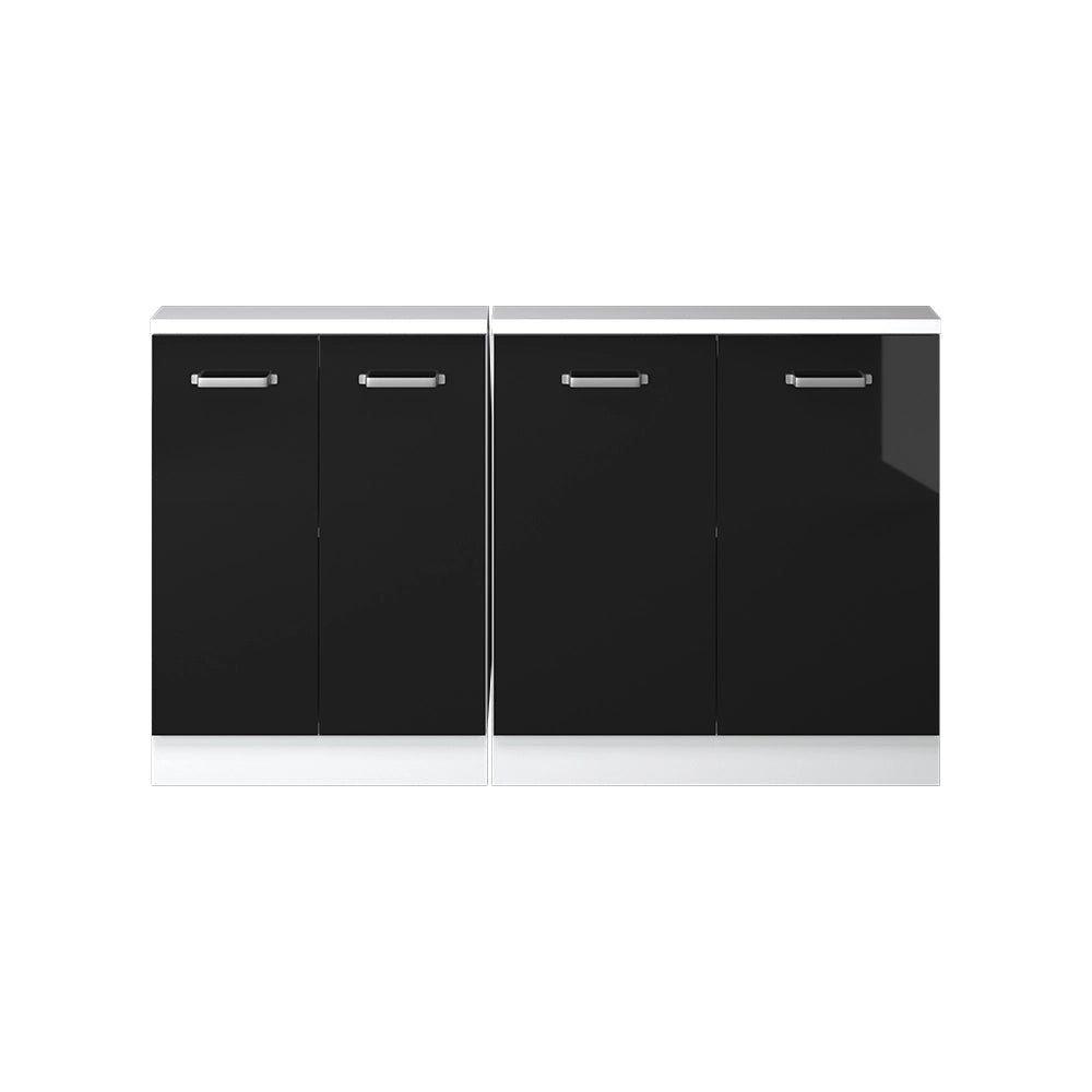 Mobile cucina sottotetto R-Line Nero lucido/Bianco 140 cm Set di 2 Vicco